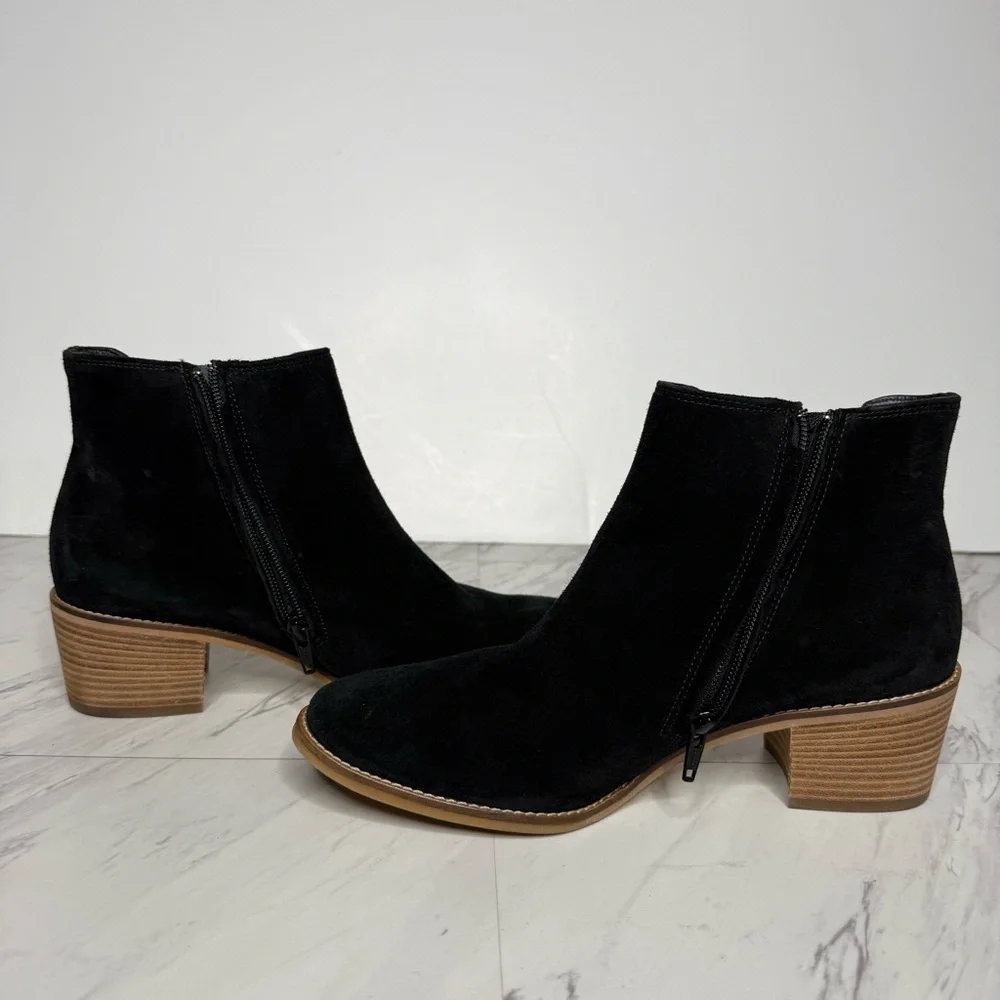 Paul Green Vienna Black Suede Stacked Heel Bootie 6 / 8.5